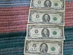 Lot De 5 1993 (f) 100 $ Un Cent Dollars Bill Numéros De Série Consécutifs 500 $
