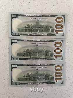 Lot de 3 billets de 100 DOLLARS, Cent Notes 2017A Numéros de série consécutifs