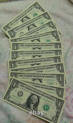 Lot de DIX (10) billets de 1 dollar de New York de 2013 consécutivement numérotés B.