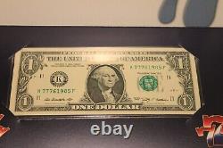 Lucky 777 One Dollar Federal Reserve Note 2009 Série Dallas 1 $ Bep Naissance Yr 5pc
