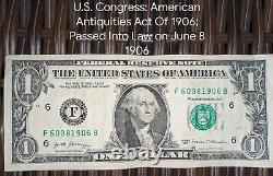 Numéro Sérial F 60081906. 2017 $1 Un Dollar Billet De Banque Américain