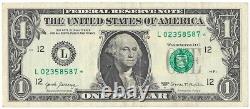 Numéro de série Fantaisie Erreur Note Une Étoile 2017a Billet de un Dollar de Réserve Fédérale des États-Unis
