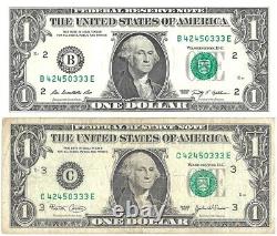 Numéro de série assorti Numéro fédéral fantaisie Note de réserve de un dollar