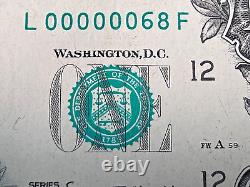 Numéro de série bas Dollar 1 2017A San Francisco Fed. Reserve Note #68 CRISP UNCIR