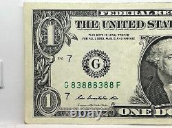 Numéro de série binaire fantaisie de billet d'un dollar - Ensemble assorti de six exemplaires identiques avec des 8 en paire et des 3.