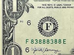 Numéro de série binaire fantaisie de billet d'un dollar - Ensemble assorti de six exemplaires identiques avec des 8 en paire et des 3.