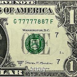 Numéro de série fantaisie binaire de billet d'un dollar G77777887F Six of a Kind 7s 8s I75