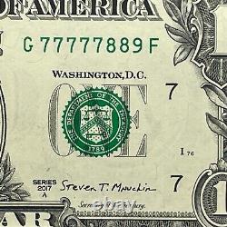 Numéro de série fantaisie échelle trapue à 3 chiffres d'un billet d'un dollar G77777889F 7s 8s 9s