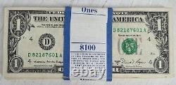 Pack complet de 100 billets d'un dollar consécutifs, série 1981 A, non circulés, n°63373.