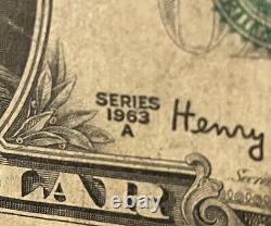 RARE 1963 Un billet de 1 dollar spécial en circulation Dallas, TX Réserve fédérale FC
