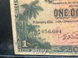 Sarawak Banknote Pcgs F 15 1935 Un Dollar. Certifié Rare! Pas De Trou D'épingle