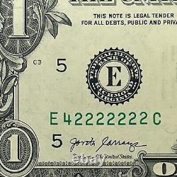 Sept d'affilée 2s Fancy Numéro de série du billet d'un dollar E42222222C Binaire 4s