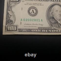 Série 1988 Billet de cent dollars américains $100 avec numéro spécial A 02002801 A