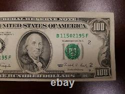 Série 1990 Bill De Cent Dollars Us $100 New York B11502195 F Erreur De Marge
