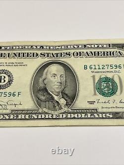 Série 1990 Billet de cent dollars américains $100 New York B 61127596 F