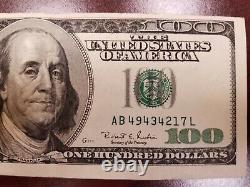 Série 1996 Bill D'une Centaine De Dollars Us 100 $ New York Ab 49434217 L