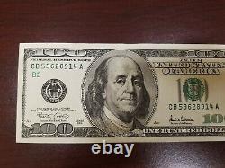 Série 2001 Bill Note De Cent Dollars Des États-unis 100 $ New York Cb 53628914 A