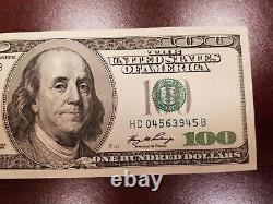 Série 2006 Bill De 100 Dollars Us 100 $ Philadelphie Hc 04563945 B