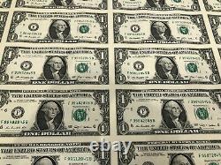 Série 2009 Uncut $1 Un Dollar Bill Feuille De Devises Des États-unis De 32