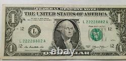 Série L 2013 $1 Un Dollar Bill Fancy Binary 3 888s Et 5 22222s Rare Frn Us