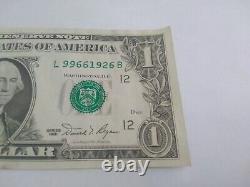 Série RARE 1981 1 Billet d'un dollar Erreur Note Arrière Blanc Monnaie Erreur d'impression