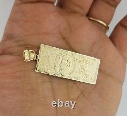 Solide 10k Yellow Gold $100 One Hundred Dollar Bill Currency Pendentif