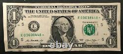 U.s. Un Dollar Bill Star Note E Série Numéro De Série E 03038448 Rare 2013