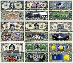 Un De Chaque 1200 Différents Funny Money Novelty Dollar Bills + Manches Gratuites