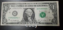 Un Dollar Bill Star Note 2013 B07245040 F. W. Duplicate Numéro De Série Erreur