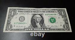 Un Dollar Bill Star Note 2013 B07298458 F. W. Duplicate Numéro De Série Erreur