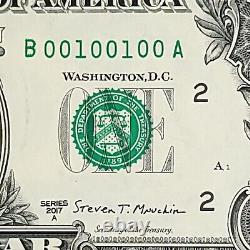 Véritable billet de un dollar avec numéro de série binaire fantaisie B00100100A DC 2017A 0s 1s