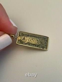 Vintage 14k Or Jaune Un Dollar Bill Charm/pendentif