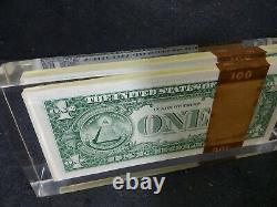 Vtg 1969 One 1 Hundred 1 Dollar Bills Afficheur Paperweight Acrylique